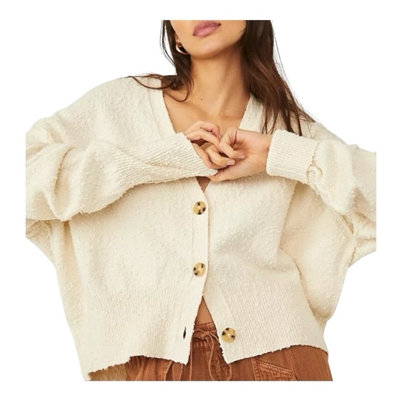 Free People Sweaters - Free People Found My Friend Knit Sweater Cardigan Cream Boxy Size Large